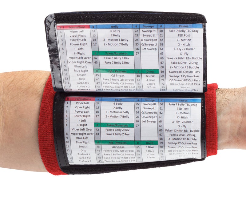WristCoaches Football Play Wristbands - Youth Quarterback Gear - Wristband Playbook - Softball Wristbands for Signs Red - Image 1